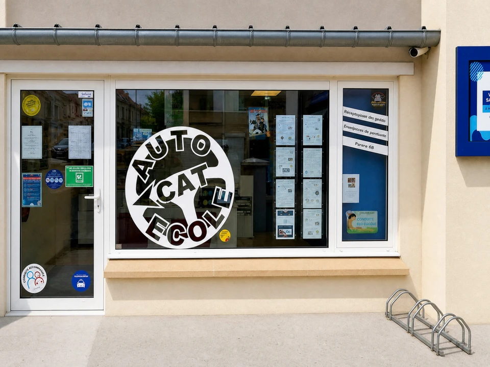Rangée de motos alignées sur un parking extérieur, décor rural avec maisons et arbres