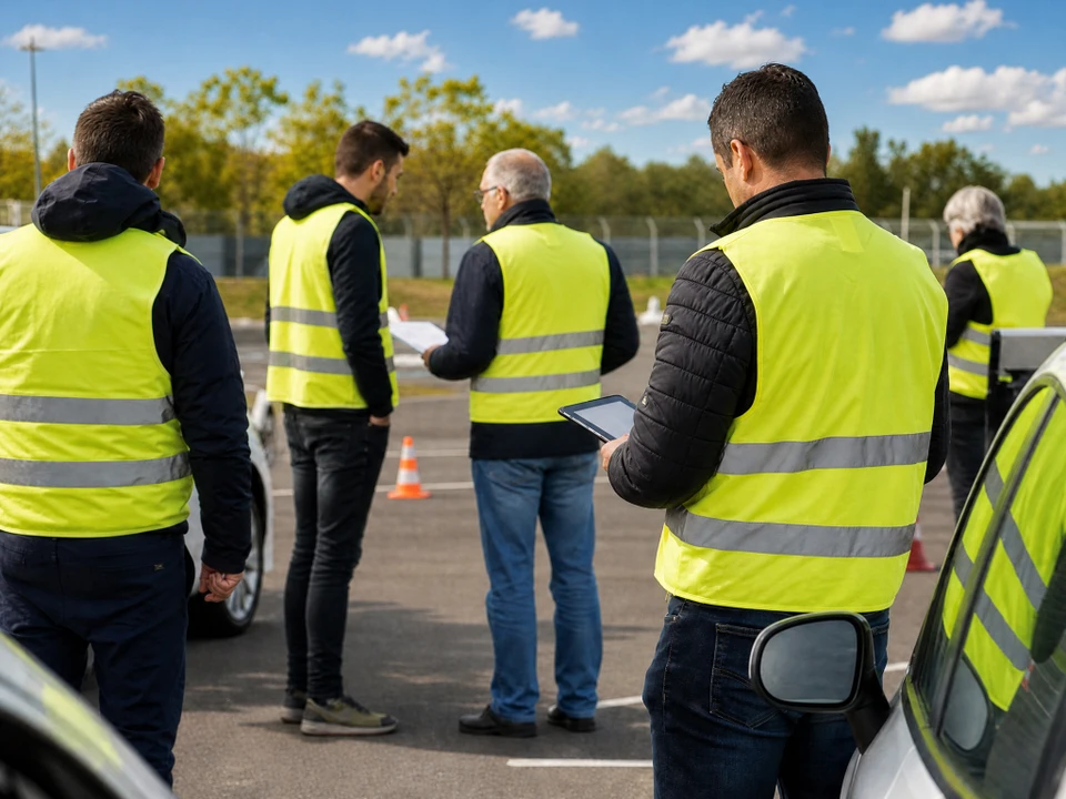 Plateau d'entraînement extérieur pour permis moto, surface asphaltée avec marquage blanc